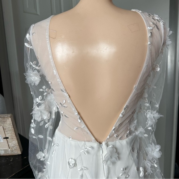 LULU’S IMMACULATE FAVORITE MESH EMBROIDERED CAPE JUMPSUIT - Picture 14 of 17